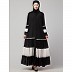 Contrast  pleated Front open abaya-Black- White